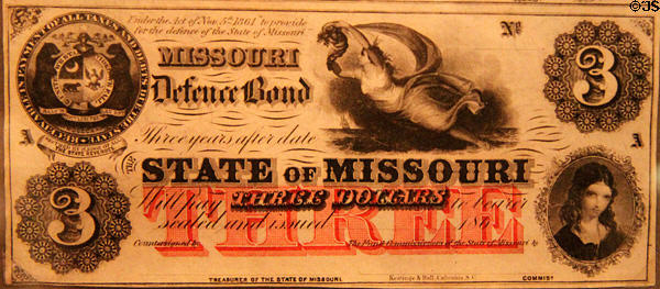 Defence Bond issued by Confederate governor of Missouri during Civil War at Boone County Historical Museum. Columbia, MO.