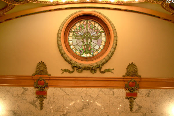 Round stained glass window in Rotunda of Mississippi State Capitol. Jackson, MS.
