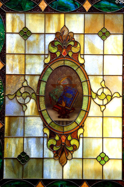 Stained glass window with Literature & History books in Mississippi State Capitol. Jackson, MS.