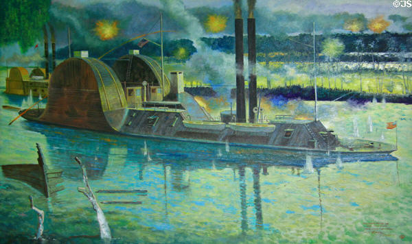Painting of sidewheel ironclad Choctaw by Herb Mott at Vicksburg Battlefield Museum. Vicksburg, MS.
