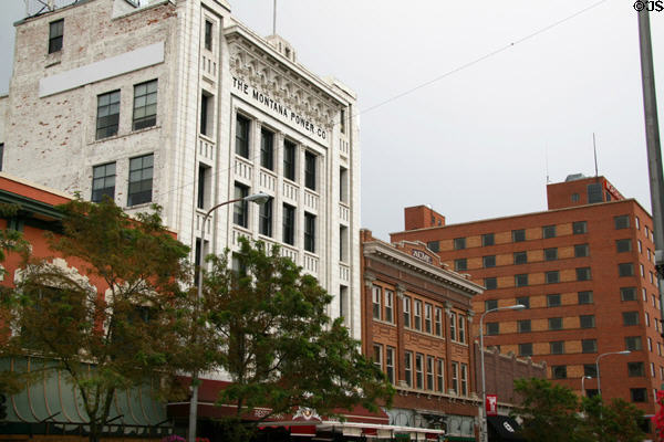 Broadway streetscape with Montana Power, Acme & Northern Hotel buildings. Billings, MT.