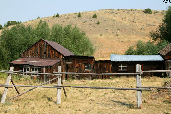 Wooden buildings in Virginia City landscape. Virginia City, MT.