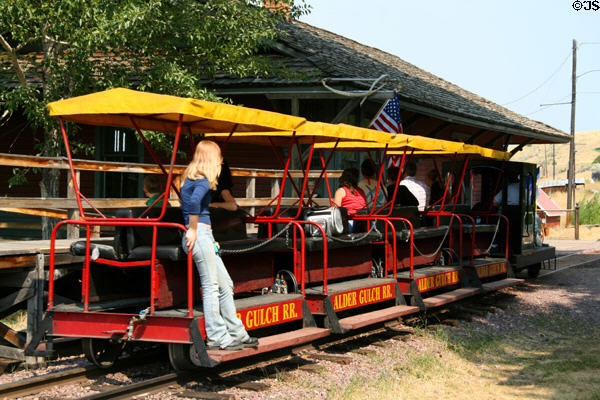 Alder Gulch narrow gauge railroad tourist car. Virginia City, MT.