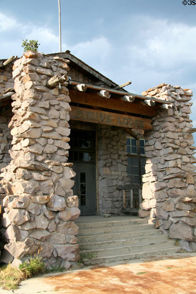 Entrance steps of Union Pacific Dining Hall. West Yellowstone, MT.