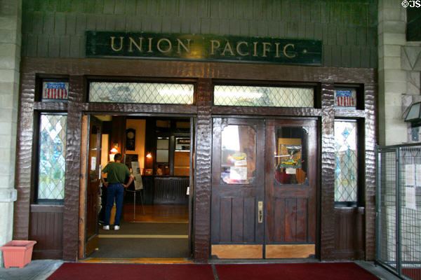 Entrance of West Yellowstone Union Pacific Depot, now Museum of the Yellowstone. West Yellowstone, MT.