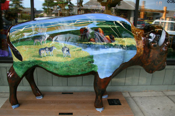 Painted buffalo called Sage by Rebecca McClive at Yellowstone Historic Center. West Yellowstone, MT.