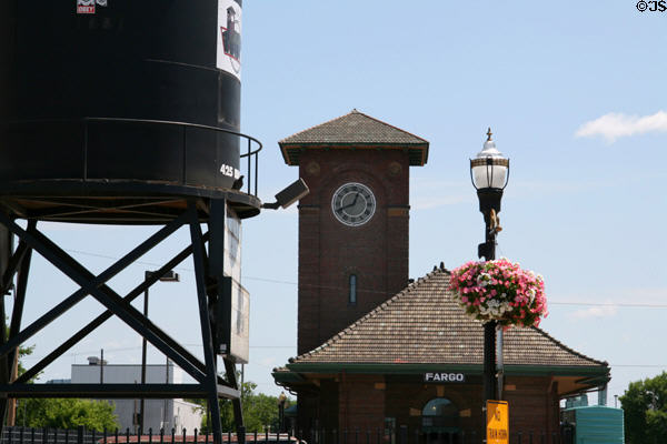 Fargo's Northern Pacific Railway Depot with water tower. Fargo, ND.