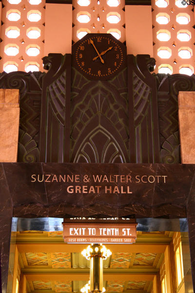 Art Deco Great Hall clock of Omaha Union Station. Omaha, NE.