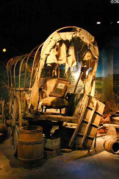 Sample of broken wagon & discarded household goods abandoned on the prairies by overburdened settlers at Kearney Arch. Kearney, NE.