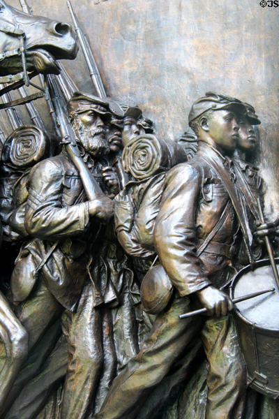 Detail of black Union soldiers on Shaw Memorial (1900) by Augustus Saint-Gaudens at Saint-Gaudens NHS. Cornish, NH.