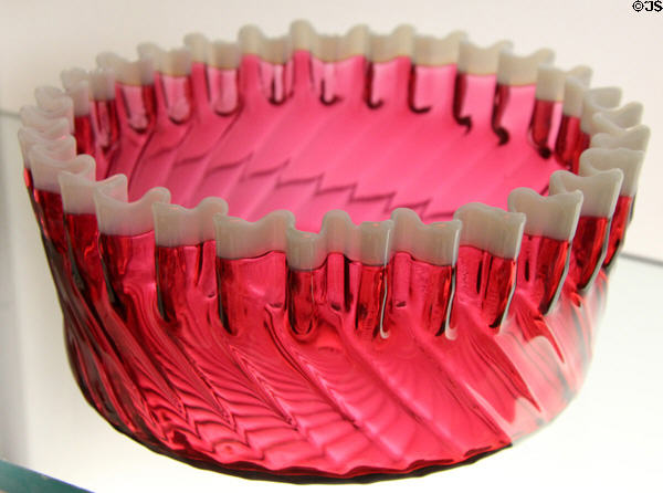 Ruby glass bowl (1886) by Hobbs, Brockunier & Co. of Wheeling, WV at Museum of American Glass. Milville, NJ.