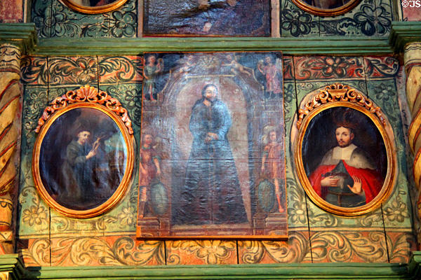 Painting on reredos of Christ with St Francis & St Louis at San Miguel Mission. Santa Fe, NM.