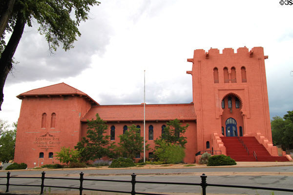 Scottish Rite Temple (1911) (463 Paseo de Peralta). Santa Fe, NM. Style: Moorish-style. Architect: Hunt & Burns + C.H. Martindale. On National Register.