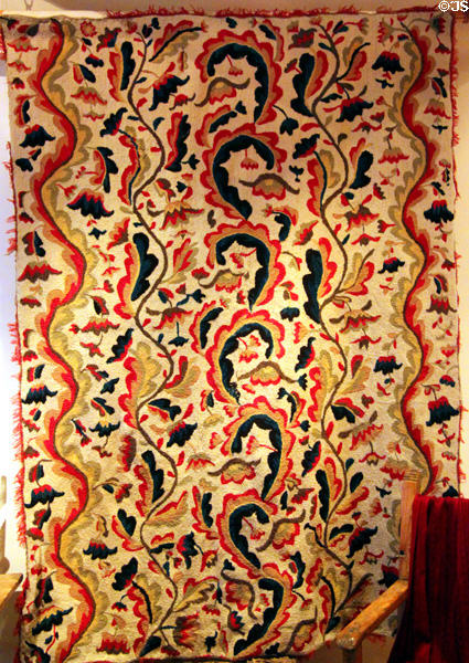 Hand-spun & handwoven wool Colcha (coverlet) from New Mexico (late 18th or early 19thC) in Delgado home display at Museum of Spanish Colonial Art. Santa Fe, NM.