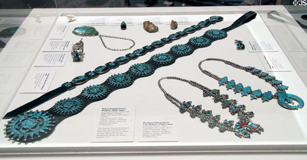 Turquoise native jewelry at Albuquerque Museum. Albuquerque, NM.