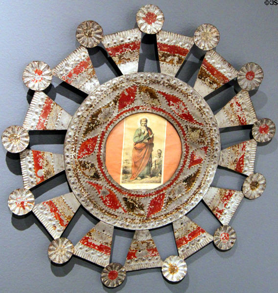 St Matthew in tinwork frame (1885) by the Valencia Red & Green Tinsmith at Harwood Museum of Art. Taos, NM.