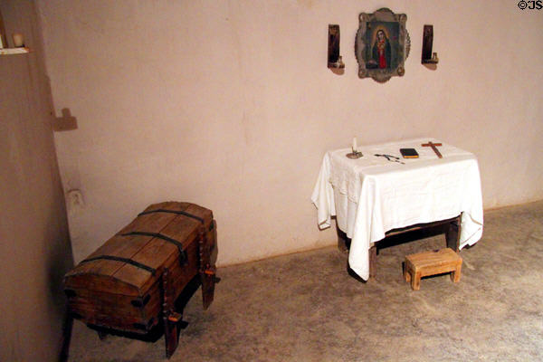 Trunk on a stand & shrine at Hacienda de los Martinez. Taos, NM.