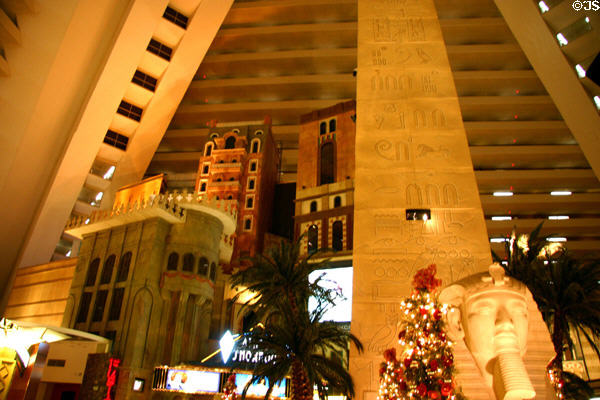 Ancient middle Eastern building facades in interior atrium of pyramid of Luxor Las Vegas. Las Vegas, NV.