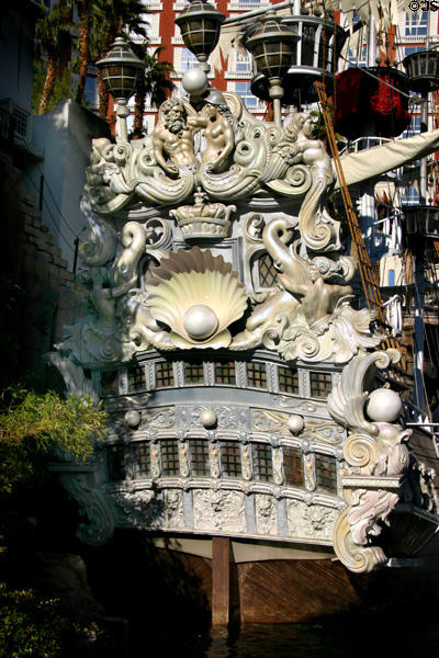 Stern decorations on pirate ship at Treasure Island Hotel. Las Vegas, NV.
