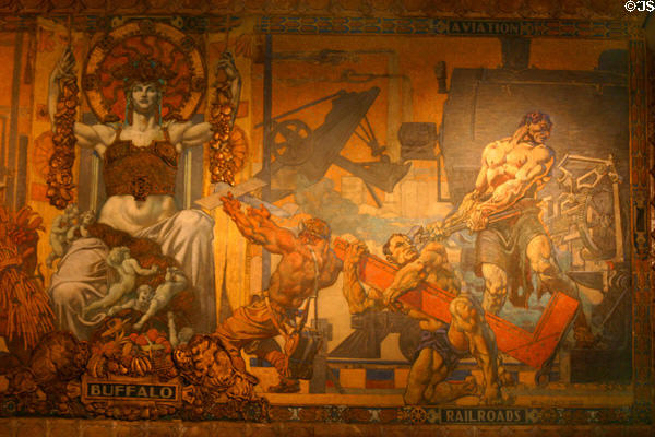 Buffalo City Hall mural detail by William de Leftwich Dodge of prosperity through railroads & construction. Buffalo, NY.