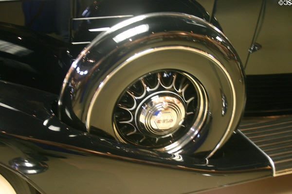 Spare tire on 1934 Pierce-Arrow Town Brougham in Pierce-Arrow Museum. Buffalo, NY.