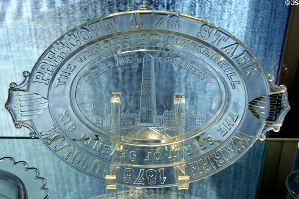 Press glass plate with Bunker Hill for US 1876 Centennial by D.C. Ripley & Co., Pittsburgh at Corning Museum of Glass. Corning, NY.