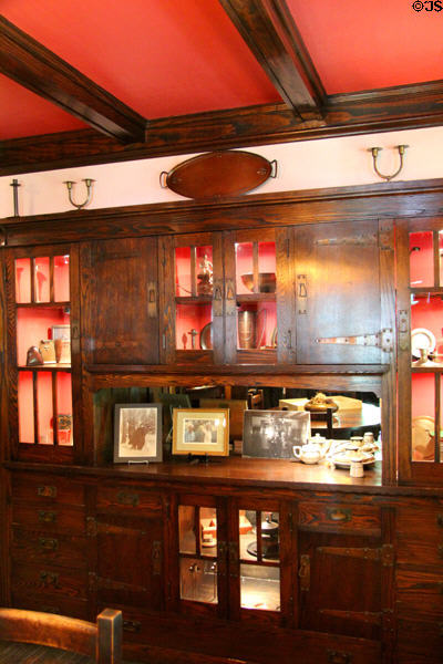 Dining room Arts & Crafts display cabinet at Elbert Hubbard Roycroft Museum. East Aurora, NY.