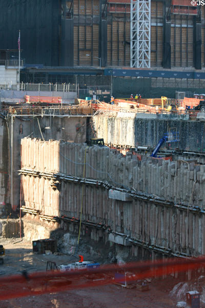 Construction pit on site once occupied by now destroyed World Trade Center. New York, NY.