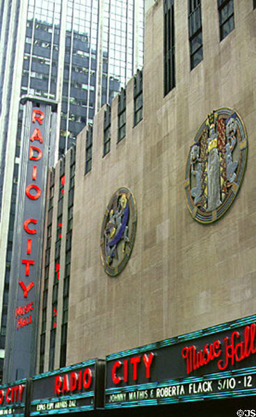 Theatrical medallions by Hildreth Meiere on Radio City Music Hall. New York, NY.
