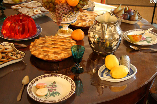 Dishes & desserts typical of 1830s at Mount Vernon Hotel Museum. New York, NY.