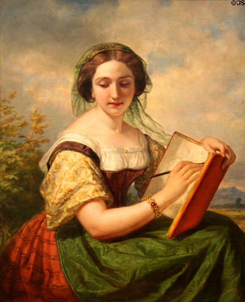 The Sketcher: Portrait of Mlle Rosina, a Jewess (1858) by Daniel Huntington at Brooklyn Museum. Brooklyn, NY.