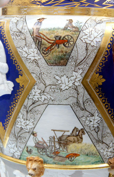 Seed planting & harvesting detail on Century Vase (1876) by Karl L.H. Müller of Union Porcelain Works at Brooklyn Museum. Brooklyn, NY.