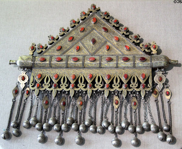 Silver & glass pectoral ornament (late 19thC) from Teke, Turkoman at Brooklyn Museum. Brooklyn, NY.