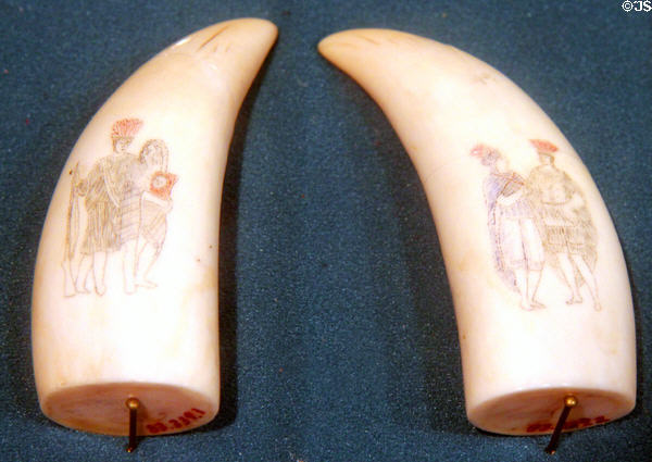 Scrimshaw Indians etched on teeth at Whaling Museum. Cold Spring Harbor, NY.