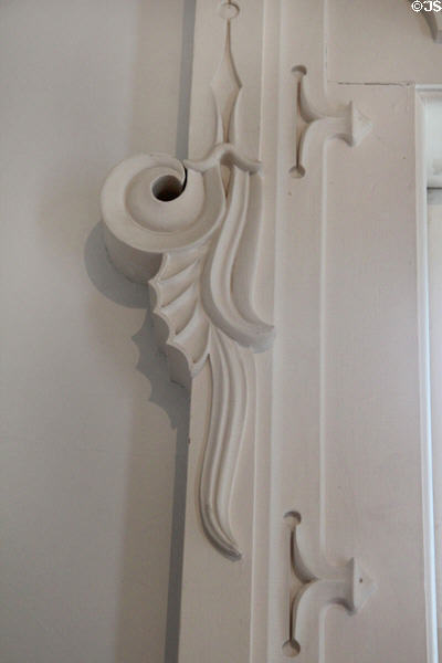 Decorative plaster work with seahorse features at Sag Harbor Whaling Museum. Sag Harbor, NY.