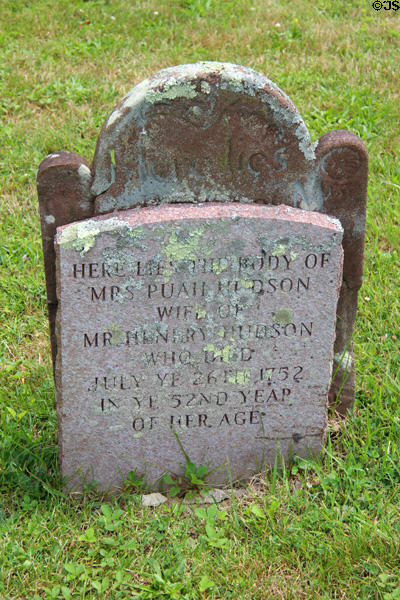 Grave marker of woman who died in 1752 in South End Burying Grounds. East Hampton, NY.