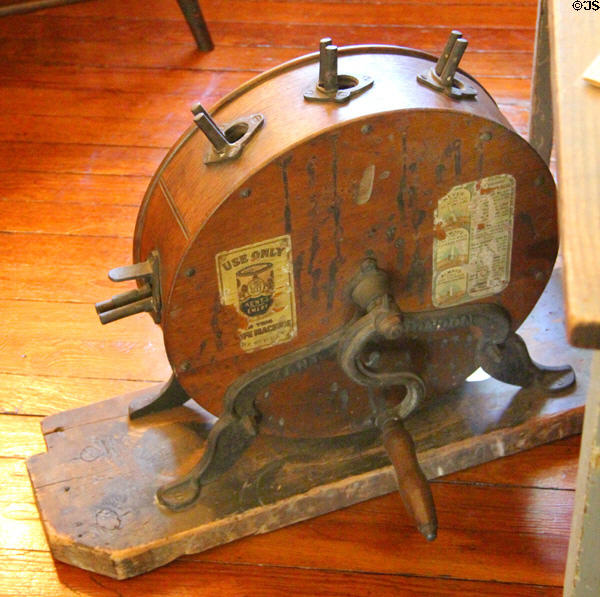 Rotary knife cleaner to remove rust before invention of stainless steel in kitchen at Roosevelt's Sagamore Hill NHS. Cove Neck, NY.
