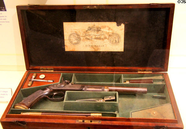 Theodore Roosevelt Sr.'s target pistol by William Greener of Birmingham, England at Old Orchard Museum at Sagamore Hill NHS. Cove Neck, NY.