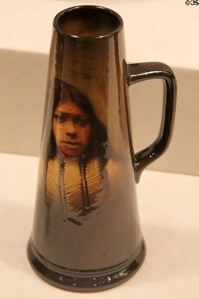 Earthenware Buffalo Hump tankard (1898) by Sadie Markland of Rookwood Pottery Co. of Cincinnati at Cincinnati Art Museum. Cincinnati, OH.