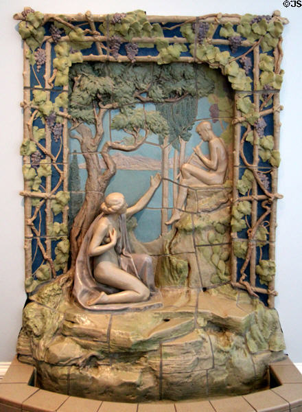 Architectural faience Fountain of Water Nymph (1913) by Clement J. Barnhorn of Rookwood Pottery Co. of Cincinnati at Cincinnati Art Museum. Cincinnati, OH.