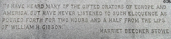 Carved eulogy by Harriet Beecher Stowe to William Harvey Gibson on Gibson's Monument. Tiffin, OH.