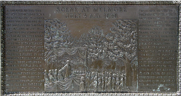 Scene of orator Gibson delivering his famous speech at Melmore, Ohio (1843) on William Harvey Gibson Monument. Tiffin, OH.