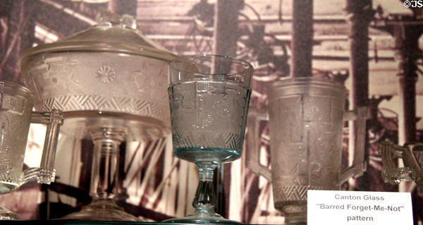 Display of Canton Glass Barred Forget-Me-Not pattern at McKinley Presidential Library & Museum. Canton, OH.