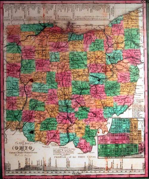 Antique map of Ohio canal system at McKinley Presidential Library & Museum. Canton, OH.