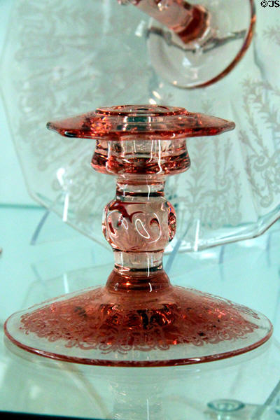 Peachblow glass candlestick at National Museum of Cambridge Glass. Cambridge, OH.
