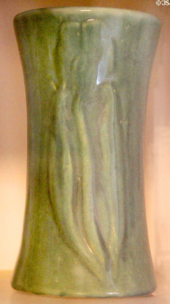 Zanesville Stoneware Pottery vase in green at Mathews House Museum. Zanesville, OH.