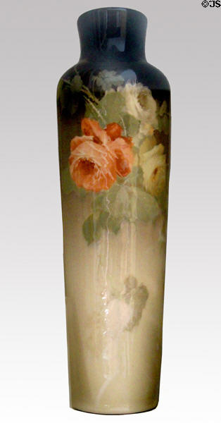 Weller vase with flowers showing gradation of background color at Mathews House Museum. Zanesville, OH.