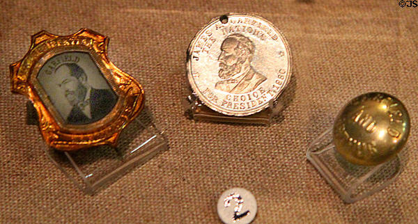James A. Garfield presidential campaign buttons at Garfield NHS. Mentor, OH.