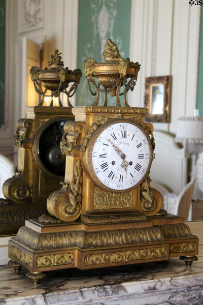 French mantel clock by Delesalle in Guest Bedroom at The Breakers. Newport, RI.