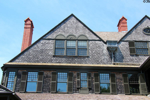 Wave & diamond patterns of shingles on Isaac Bell House. Newport, RI.